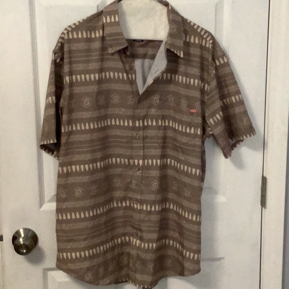 RSVLTS Brown Patterned Short-Sleeve Button-Down Shirt